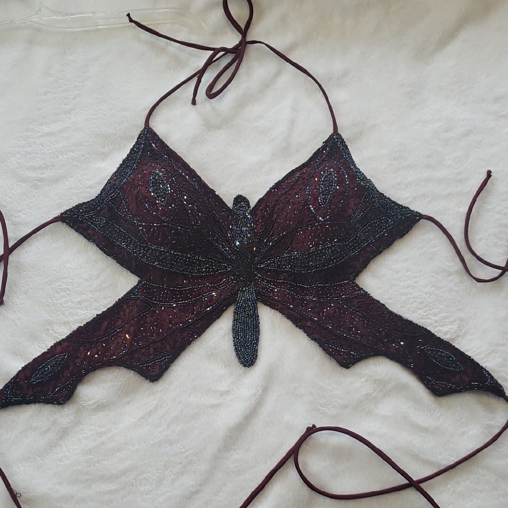 Butterfly Sequin Halter Top